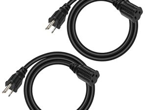 سلك تمديد للكريسماس من DEWENWILS 3 أقدام ، 16 AWG SJTW كابل طاقة مقاوم للعوامل الجوية للاستخدام الداخلي في الهواء الطلق ، 3 مقابس ذات فتحات مثبتة للأضواء ، أسود ، مدرج في ETL ، عبوتان