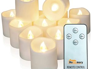 Homemory 12 Pack Timer Remote Control عديمة اللهب شموع نذرية LED ، 1.5 بوصة × 1.6 بوصة طويلة الأمد تعمل بالبطارية ضوء شاي ، شموع كهربائية مزيفة باللون الأبيض الدافئ لحفلات الزفاف ، وديكور احتفال المهرجان