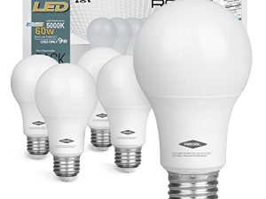 ريجال LED A19 لمبة إضاءة 5000K ضوء النهار 800 لومن ، 9 وات (ما يعادل 60 واط) ، قاعدة E26 ، 5000 كلفن ، ضوء النهار ، 5 عبوات ، غير قابلة للخفت