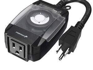 Fosmon C-10707US في الهواء الطلق 15A 24 ساعة مؤقت ضوء ميكانيكي ، 3-Prong المدرجة ETL مقاومة الماء ومخرج مؤرض شديد التحمل مع سلك طاقة 7 بوصة - أسود ، قابس واحد
