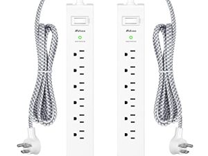 عبوتان من واقي تصاعد التيار الكهربائي - 6 منافذ منفذين USB 5 أقدام طويلة ، شريط منفذ حماية من الحمل الزائد ، 900 جول ، حامل على الحائط للمنزل والمكتب والمبيت الأساسي ، مدرج في ETL