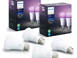 Philips Hue White and Color Ambiance 2-Pack A19 LED لمبة ذكية ، متوافقة مع Bluetooth و Zigbee (Hue Hub اختياري) ، تعمل مع Alexa & Google Assistant - معتمد لجهاز الإنسان