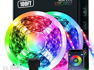 أضواء شريط LED ، 100 قدم (2 لفات من 50 قدمًا) شرائط إضاءة حبلية مع جهاز تحكم عن بعد 44 مفتاحًا ، شريط LED لمزامنة الموسيقى RGB 5050 متغير اللون ، أضواء LED للتحكم في تطبيق الهاتف لغرفة النوم ، ديكور المنزل في غرفة المعيشة