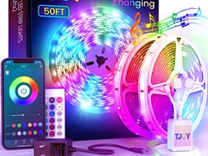 شريط إضاءة LED يعمل بالبلوتوث بطول 50 قدمًا من TJOY ، شريط إضاءة LED 5050 متغير اللون RGB مع جهاز تحكم عن بعد للهاتف ، مصابيح LED لغرفة النوم والمطبخ وحفلات التلفزيون TIKTOK DIY (APP + Remote + Mic)