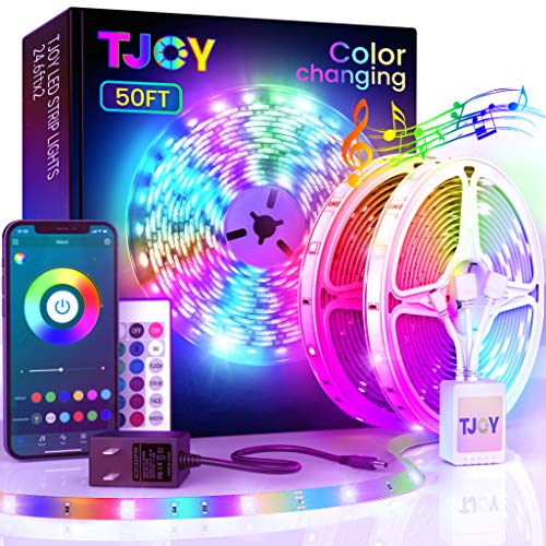 شريط إضاءة LED يعمل بالبلوتوث بطول 50 قدمًا من TJOY ، شريط إضاءة LED 5050 متغير اللون RGB مع جهاز تحكم عن بعد للهاتف ، مصابيح LED لغرفة النوم والمطبخ وحفلات التلفزيون TIKTOK DIY (APP + Remote + Mic) شريط إضاءة LED يعمل بالبلوتوث بطول 50 قدمًا من TJOY ، شريط إضاءة LED 5050 متغير اللون RGB مع جهاز تحكم عن بعد للهاتف ، مصابيح LED لغرفة النوم والمطبخ وحفلات التلفزيون TIKTOK DIY (APP + Remote + Mic)