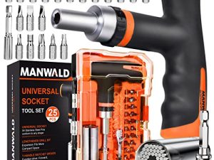 هدايا MANWALD للرجال ، حشوات تخزين للرجال ، 25 قطعة مجموعة أدوات بمقبس عالمي ، مقبس فائق فك أي مسمار ، هدايا للرجال للكريسماس ، هدايا فريدة للرجال ، الأب ، الزوج ، برتقالي