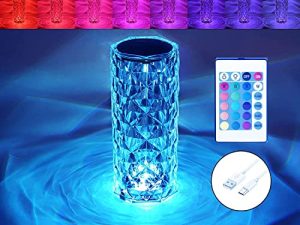 BGFHome كريستال مصباح 16 لون متغير RGB ضوء ليلي يعمل باللمس USB رومانسية LED روز الماس مصابيح طاولة لغرفة المعيشة عيد الميلاد مصباح ديكور (8.7IN عن بعد واللمس