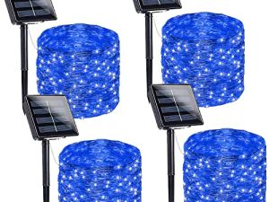 LORRYTE 4-Pack 160FT 400 LED Solar String Lights في الهواء الطلق ، مصابيح الجنية الشمسية المقاومة للماء مع 8 أوضاع إضاءة ، مصابيح خارجية تعمل بالطاقة الشمسية لتزيين الحدائق وحفلات الزفاف والكريسماس (أزرق)