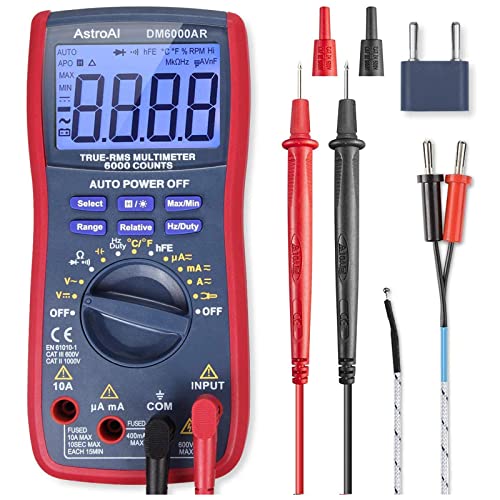 AstroAI Digital Multimeter TRMS 6000 Counts Volt Meter Ohmmeter Auto-Ranging Tester ؛ يقيس بدقة ديودات مقاومة التيار الكهربائي واستمرارية دورة العمل ودرجة حرارة السعة للسيارات AstroAI Digital Multimeter TRMS 6000 Counts Volt Meter Ohmmeter Auto-Ranging Tester ؛ يقيس بدقة ديودات مقاومة التيار الكهربائي واستمرارية دورة العمل ودرجة حرارة السعة للسيارات