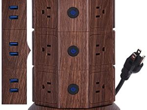 شريط طاقة JACKYLED واقي تصاعد برجي مع سلك تمديد بطول 6.5 قدم و 6 منافذ USB و 12 منفذ تيار متردد محطة شحن كهربائية للمنزل والمكتب والمكتب والكمبيوتر المكتبي الجوز والأسود