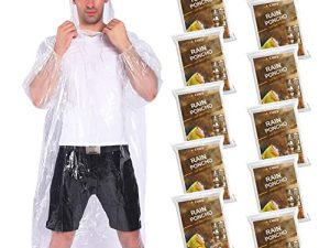 عباءات COOY Rain Ponchos ، مع غطاء برباط ، 10 عبوات ، عبوة عائلية للمطر للاستعمال مرة واحدة في حالات الطوارئ للبالغين ، شفاف
