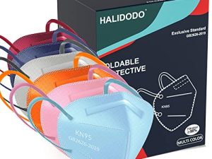 60 عبوة من HALIDODO قناع وجه KN95 ملفوف بشكل فردي من 5 طبقات قناع أمان مرشح للتنفس ومريح مع حلقة أذن مرنة ومشبك جسر الأنف ، قناع غطاء الوجه الواقي ، متعدد الألوان