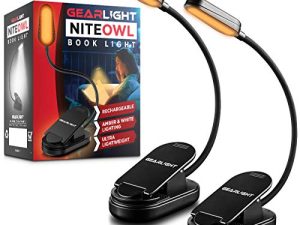 مصباح كتب قابل لإعادة الشحن من GearLight للقراءة في السرير - حشوات تخزين 2 عبوة مصباح قراءة بمشبك LED قابل للتعديل للكتب في السرير - ملحقات كتب مصباح القراءة للبالغين والأطفال