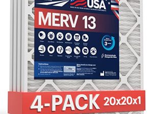 BNX 20x20x1 MERV 13 فلتر هواء مكون من 4 عبوات - صنع في الولايات المتحدة الأمريكية - فلاتر فرن HVAC لمكيف الهواء الكهروستاتيكي - يزيل حبوب اللقاح والعفن والبكتيريا والدخان