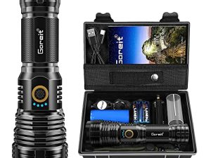 المصابيح الكاشفة LED عالية اللومن قابلة لإعادة الشحن ، Goreit 20000 Lumens XHP70.2 مصباح يدوي فائق السطوع ، ضوء فلاش عالي الطاقة ، مصابيح يدوية تكتيكية قوية للتخييم في حالات الطوارئ والمشي لمسافات طويلة هدية