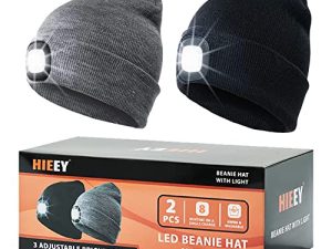 HIEEY 2 قطعة قبعة قبعة صغيرة LED للجنسين مع ضوء ، غطاء مصباح أمامي USB قابل لإعادة الشحن ، قبعة شتوية محبوكة بإضاءة ليلية ، هدايا للرجال والنساء لأبي زوجها ، هدايا لكبار السن
