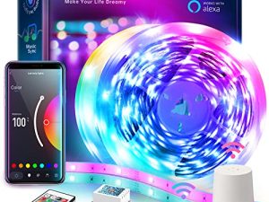 شرائط إضاءة LED ذكية من hyrion ، مصباح LED لشبكة WiFi بطول 50 قدمًا ، تغيير لون الصوت المنشط مع Alexa و Google ، مزامنة الموسيقى مع أضواء شريط LED لغرفة النوم وغرفة المعيشة ، ديكور المنزل (2 لفات من 25 قدمًا)