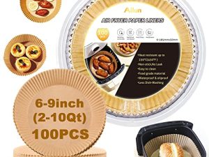 بطانات ورقية من Ailun Air Fryer للاستعمال مرة واحدة ، 100 قطعة من بطانة المقلاة الهوائية غير اللاصقة ، مقاومة للزيت ، مقاومة للماء ، ورق تحميص بدرجة الطعام لـ2-5 QT ، فرن تحميص ، ميكروويف 6.5 إنش