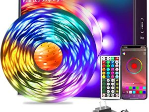KSIPZE 50ft أضواء شريط ليد RGB تغيير لون مزامنة الموسيقى ، أضواء بلوتوث ليد مع التحكم في التطبيق الذكي عن بعد ، أضواء LED لغرفة النوم إضاءة ديكور المنزل المرن