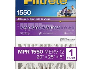 فلتر هواء Filtrete 20x25x5 ، MPR 1550 DP ، بطية عميقة صحية فائقة الحساسية ، عبوة واحدة (الأبعاد الفعلية 19.56x24.19x4.69)