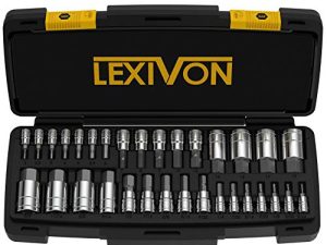 LEXIVON Master HEX Bit Socket Set ، Premium S2 سبائك الصلب | مجموعة كاملة مكونة من 32 قطعة و SAE و Metric | حقيبة تخزين محسّنة (LX-144)