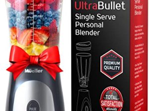 Mueller Ultra Bullet Personal Blender for Shakes and Smoothies with 15 Oz Travel Cup and Lid ، العصائر ، طعام الأطفال ، خلاط محمول شديد التحمل ومحضر طعام ، رمادي