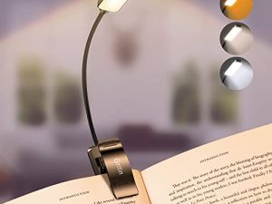 مصباح كتاب Gritin 9 LED قابل لإعادة الشحن للقراءة في السرير - رعاية العين 3 درجات حرارة ألوان ، سطوع خافت ستبليس ، 12 + Hrs Runtime مشبك صغير خفيف الوزن على ضوء قراءة الكتب للأطفال ، للدراسة