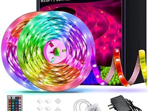شريط إضاءة LED 65.6 قدم من Tenmiro ، مجموعة شرائط إضاءة LED متغيرة الألوان RGB 5050 فائقة الطول مع 44 مفتاحًا لمصابيح الأشعة تحت الحمراء للتحكم عن بعد لغرفة النوم والمطبخ والديكور المنزلي