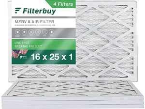 Filterbuy 16x25x1 Air Filter MERV 8 Dust Defense (4-Pack) ، مطوي HVAC AC الفرن استبدال فلاتر الهواء (الحجم الفعلي: 15.50 × 24.50 × 0.75 بوصة)