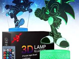 FLOWDUCK 2 Patterns 3D Illusion Lamp - Anime Toys LED Night Light for Kids Room Decor، 16 Color Change with Remote Timer، Boys Girls Birthday