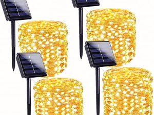 4-Pack 160FT 400 LED Solar String Lights في الهواء الطلق ، مصابيح الجنية الشمسية المقاومة للماء مع 8 أوضاع إضاءة ، مصابيح خارجية تعمل بالطاقة الشمسية لتزيين حفلات الزفاف والكريسماس في الحديقة (أبيض دافئ)