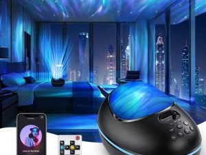 جهاز عرض Aurora ، Cayclay 4 في 1 Galaxy Star بروجيكتور مدمج بلوتوث مكبر صوت ليلي ضوضاء بيضاء ، جهاز عرض ضوئي شمالي لتزيين الغرفة / الحفلات / الموسيقى / النوم / هدية (أسود)