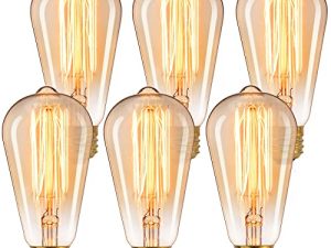 لمبات إديسون الكهربائية ، 6 قطع عتيقة 60 وات لمبات الإضاءة المتوهجة E26 Base Dimmable Decorative Antique Fil Lamps 252 Lumens ، Amber Warm