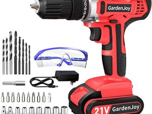 مجموعة مثقاب كهربائي لاسلكي من GardenJoy: مثقاب كهربائي 21 فولت مع شاحن سريع 3/8 بوصة ظرف بدون مفتاح 2 سرعات متغيرة 24 + 1 مجموعة أدوات كهربائية لضبط عزم الدوران و 30 قطعة مثقاب / مفك