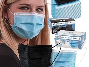 TCP Global Salon World Safety - حزمة متنوعة أقنعة الوجه الملونة باللونين الأسود والأزرق (50ea Color = 100 قناع) معدات الوقاية الشخصية واقية من 3 طبقات قابلة للتنفس مع مشبك الأنف وحلقات الأذن