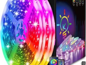 شريط إضاءة LED بطول 100 قدم من Keepsmile (2 لفات من 50 قدمًا) تطبيق بلوتوث ذكي ومزامنة الموسيقى ومتغير الألوان RGB LED مع جهاز تحكم عن بعد ومحول للطاقة ، وأضواء LED لغرفة النوم وديكور المنزل ومهرجان الحفلات