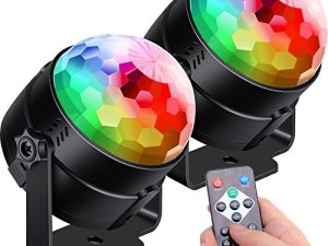 [عبوتان] مصابيح حفلات تنشط بالصوت مع إضاءة دي جي بالتحكم عن بعد ، مصباح كرة ديسكو RGB ، مصباح ستروب 7 أوضاع مصباح إضاءة مسائي للغرفة المنزلية وحفلات الرقص وحانات حفلات الكريسماس والكريسماس ونادي حفلات الزفاف
