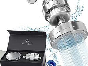 مجموعة رأس دش مفلترة فاخرة من AquaHomeGroup مكونة من 15 مرحلة لفلتر الدش للمياه الصلبة يزيل الكلور والمواد الضارة - مرشح رأس الدش عالي الإخراج