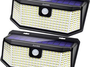 المصابيح الشمسية في الهواء الطلق 182 LEDs 2500Lm أضواء مستشعر الحركة الشمسية لوحة للطاقة الشمسية 15.3 in2 و 3 أوضاع (الأمان / دائم طوال الليل / التحكم الذكي في السطوع) مع IP65 مقاوم للماء بزاوية واسعة (2pack)