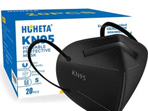 أقنعة HUHETA KN95 ، عبوات من 20 قناع وجه أسود ، أقنعة واقية من الغبار من 5 طبقات للاستخدام في الأماكن المغلقة في الهواء الطلق