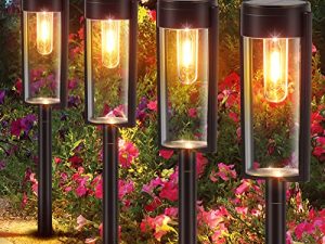 LETMY Solar Pathway Lights في الهواء الطلق ، 6 مجموعات جديدة مطورة من مصابيح الطاقة الشمسية الخارجية ، IP65 مقاوم للماء ومضاد للماء ومضاد للماء يعمل بالطاقة الشمسية لأضواء الحدائق لممر ممر فناء الحديقة