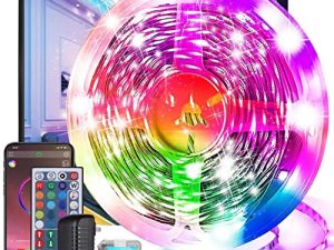 HRDJ Led Strip Lights 25ft Smart Led Lights مع جهاز تحكم عن بعد ، SMD 5050 RGB LED لغرفة النوم ، أضواء متغيرة الألوان لمزامنة الموسيقى للحفلات