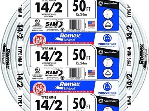 Southwire 28827422 50 '14/2 مع العلامة التجارية Romex الأرضية SIMpull الأسلاك الكهربائية المنزلية الداخلية نوع NM-B ، أبيض