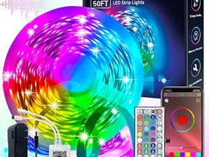 FONEWE 50ft أضواء led لغرفة النوم بقيادة قطاع أضواء بقيادة قطاع ضوء مع التطبيق أدى أضواء للديكور المنزل