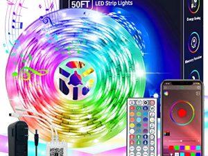 FONEWE مصابيح LED بطول 50 قدمًا لغرفة النوم شرائط إضاءة LED متزامنة للموسيقى أضواء متغيرة الألوان لغرفة النوم أضواء شريط LED مع تطبيق وجهاز تحكم عن بعد